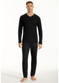Schlafanzug uncover by Schiesser "Uncover Nightwear", Herren, Gr. 52, schwarz (000, schwarz), Single Jersey, Obermaterial: 100% Baumwolle, bequem lang, V-Ausschnitt, Homewear-Sets Schlafanzug, Single Jersey-Qualit&auml;t, Langarm, V-Ausschnitt, weich