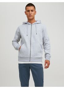 Jack & Jones Kapuzensweatjacke JACK & JONES "JJESTAR Basic Hoodie, Eingrifftaschen und angenehmem Materialmix", Herren, Gr. M, grau (hellgrau meliert), angeraute Sweatware, Obermaterial: 70% Baumwolle, 30% Polyester, normal h&uuml;ftbedeckend, Rundhals, Sweatjacken Kapuzensweatjacke, Kapuze, regular fit, Baumwollmischung