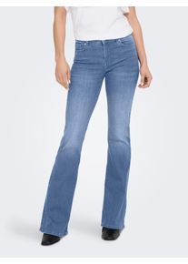 Bootcut-Jeans Only "ONLLUSH MW RETRO FLARED DNM", Damen, Gr. XL (42), L&auml;nge 30, medium blau denim, Denim/Jeans, Obermaterial: 64% Baumwolle, 31% Polyester, 3% Viskose, 2% Elasthan, unifarben, bootcut fit lang, Jeans Bootcut-Jeans, Materialmix, bootcut fit, Regular Waist, Retro-Fit