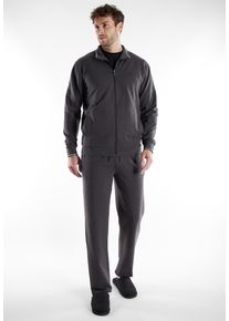 Loungeanzug Bugatti "Bologna", Herren, Gr. 54, grau, Web, Obermaterial: 51% Polyester, 46% Baumwolle, 3% Elasthan, bequem lang, ohne Ausschnitt, Homewear-Sets Loungeanzug, Langarm, lange Hose, mit Seitentaschen, mit Rei&szlig;verschluss, bequem