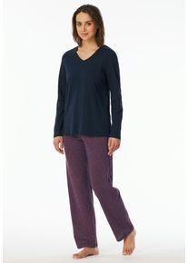 Schlafanzug uncover by Schiesser "Uncover Nightwear", Damen, Gr. 50, 804, blau, Single Jersey, Obermaterial: 100% Baumwolle, bequem lang, Rundhals, Homewear-Sets Schlafanzug, Baumwolle, Single Jersey-Qulit&auml;t, lang&auml;rmelig, bequem, atmungsaktiv