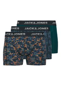 Jack & Jones Trunk JACK & JONES "JACMAXWELL TRUNKS 3 PACK SN", Damen, Gr. XL, 3 Stk., blau (schwarz navy, deep teal), Jersey, Obermaterial: 95% Baumwolle, 5% Elasthan, gemustert, bequem, Unterhosen Trunk