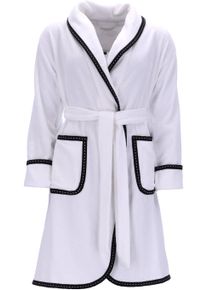 Damenbademantel Vossen "Limbo, ideal f&uuml;r Sauna & Spa, Hotelbademantel, Morgenmantel" Gr. XS, wei&szlig;, L:95cm, Baumwolle, Hausm&auml;ntel, Damenbademantel, mit Schalkragen, Uni Farben, Schwarzes Kofferband