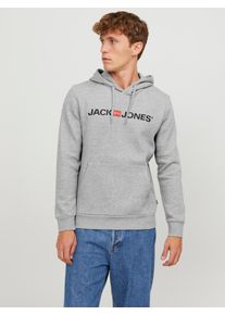Jack & Jones Kapuzensweatshirt JACK & JONES "JJECORP Hoodie mit Logo und hohem Tragekomfort", Herren, Gr. XS, grau (light grau melange), angeraute Sweatware, Obermaterial: 68% Baumwolle, 28% Polyester, 4% Viskose, bedruckt, meliert, normal normal, Rundhals, Rippb&uuml;ndchen, Sweatshirts Kapuzensweatshirt, bedruckt, casual, regular fit, Baumwollmischung, Rundhals