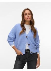 V&eacute;ro Moda Strickjacke VERO MODA "VMLEA LS V-NECK CUFF CARDIGAN NOOS", Damen, Gr. L, brunnera blau, Strick, Obermaterial: 100% Polyacryl, unifarben, regular fit normal, V-Ausschnitt, Rippb&uuml;ndchen, Strickjacken Strickjacke, Rippstrick