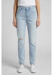 Mom-Jeans Calvin Klein Jeans "NEW MOM JEAN", Damen, Gr. 26, L&auml;nge 32, bowery, Denim/Jeans, Obermaterial: 99% Baumwolle, 1% Elasthan, gerade, unten schmal lang, Jeans Mom-Jeans, mit Markenlabel am Bund