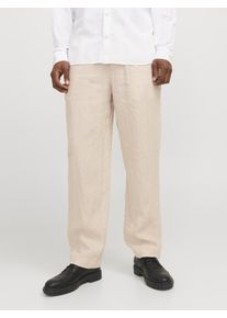 Jack & Jones Chinohose JACK & JONES "JPSTKARL LAWRENCE LINEN CHINO SN", Herren, Gr. S, N-Gr, beige (silber lining), Web, Obermaterial: 100% Leinen, unifarben, relaxed fit lang, Hosen Chinohose, Leinen, locker geschnitten