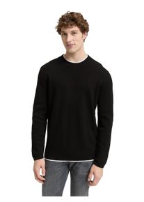 Strickpullover Tom Tailor Denim, Damen, Gr. L, schwarz, Strick, Obermaterial: 100% Baumwolle, unifarben, regular fit taillenbedeckt, Rundhals, Pullover Strickpullover, mit 2-in-1 Ausschnitt
