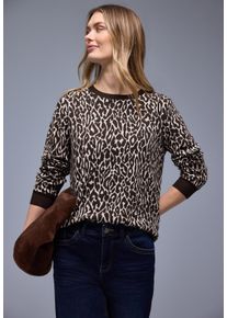 Langarmshirt Street One, Damen, Gr. 46, molten earth, Jersey, Obermaterial: 64% Polyester, 33% Viskose, 3% Elasthan, normal h&uuml;ftbedeckend, Rundhals, B&uuml;ndchen, Shirts Langarmshirt, im Leo-Jaquard-Look