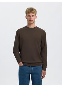 Sweatshirt Selected "SLHEMANUEL SOFT CREW NECK SWEAT NOOS", Herren, Gr. L, braun (demitasse), angeraute Sweatware, Obermaterial: 77% Viskose, 18% Polyester, 5% Elasthan, unifarben, regular fit h&uuml;ftlang, Rundhals, Rippb&uuml;ndchen, Sweatshirts Sweatshirt