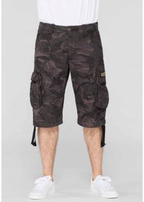 Cargobermudas Alpha Industries "Jet Short", Herren, Gr. 34, N-Gr, schwarz (schwarz camo), Web, Obermaterial: 100% Baumwolle, bedruckt, normal knieumspielend, Hosen Cargobermudas