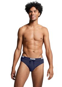 Badeslip Puma "Puma SWIM MEN LOGO SWIM BRIEF", Herren, Gr. XL, N-Gr, blau (navy), Web, Obermaterial: 80% Polyester, 20% Elasthan, unifarben, Badehosen Badeslip, mit elastischem Logobund