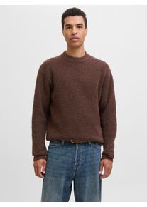 Jack & Jones Strickpullover JACK & JONES "JORYORK OLLIE KNIT CREW NECK", Herren, Gr. M, deep mahogany, Strick, Obermaterial: 51% Polyester, 41% Polyacryl, 5% Wolle, 3% Elasthan, unifarben, relaxed fit normal, Rundhals, Rippb&uuml;ndchen, Pullover Strickpullover