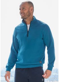 Sweatshirt John Devin, Herren, Gr. 3XL (64/66), blau (petrol), angeraute Sweatware, Obermaterial: 60% Baumwolle, 40% Polyester, unifarben, bequem normal, Rundhals, angesetztes B&uuml;ndchen, Sweatshirts Sweatshirt, Troyer mit schwarzem Rei&szlig;verschluss am Kragen, aus Baumwoll-Mix