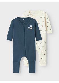 Schlafanzug name it "NBMNIGHTSUIT 2P ZIP FF JET TRACTOR NOOS", Jungen, Gr. 62, gr&uuml;n (jet stream), Jersey, Obermaterial: 100% Baumwolle, bedruckt, regular fit, Rundhals, Homewear-Sets Schlafanzug