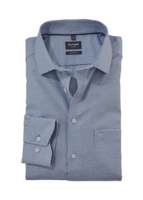 Businesshemd OLYMP "Luxor modern fit", Herren, Gr. 47, N-Gr, blau (bleu), Web, Obermaterial: 100% Baumwolle, gemustert, 2-Knopf-Manschette, Hemden Businesshemd, modisch gemustert, Topseller