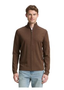 Strickjacke Tom Tailor, Herren, Gr. L, beige (schwarz taupe melange), Strick, Obermaterial: 100% Baumwolle, meliert, regular fit taillenbedeckt, ohne Ausschnitt, Rippb&uuml;ndchen, Strickjacken Strickjacke, mit Logo Stickerei
