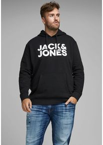 Jack & Jones PlusSize Kapuzensweatshirt "CORP LOGO SWEAT HOOD", Herren, Gr. 3XL, schwarz, angeraute Sweatware, Obermaterial: 70% Baumwolle, 30% Polyester, JACK & JONES PLUSSIZE, bedruckt, normal normal, Rundhals, B&uuml;ndchen, Sweatshirts Kapuzensweatshirt, Bis Gr&ouml;&szlig;e 6XL