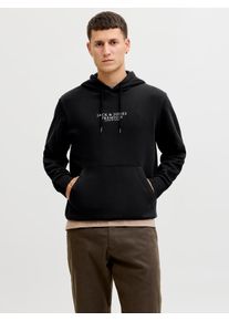 Jack & Jones Kapuzensweatshirt JACK & JONES "JPRBLUARCHIE SWEAT HOOD NOOS", Herren, Gr. XS, schwarz, angeraute Sweatware, Obermaterial: 70% Baumwolle, 30% Polyester, bedruckt, normal h&uuml;ftlang, Rundhals, Sweatshirts Kapuzensweatshirt