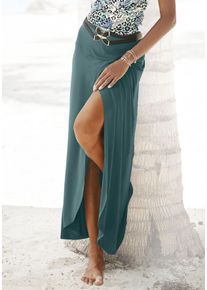 Maxirock Lascana, Damen, Gr. 38, blau (petrol), Jersey, Obermaterial: 100% Viskose, unifarben, figurumspielend bodenlang, R&ouml;cke Maxirock, mit elastischem Bund aus Viskosejersey, Wickeloptik mit Schlitz, Topseller