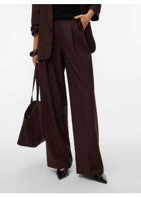 V&eacute;ro Moda Anzughose VERO MODA "VMHAILEY HW WIDE PLEAT PANT NOOS", Damen, Gr. 36, L&auml;nge 34, coffee bean, Web, Obermaterial: 80% Polyester, 20% Viskose, unifarben, weit lang, Hosen Anzughose, Hose mit weitem Beinschnitt, High Waist Bund