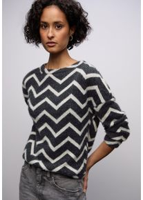 Rundhalspullover Street One, Damen, Gr. 42, schwarz, Strick, Obermaterial: 64% Polyamid, 23% Polyester, 13% Viskose, gemustert, regular fit normal, U-Boot-Ausschnitt, gerader Abschluss, Pullover Rundhalspullover, mit Muster