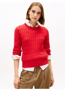 Rundhalspullover Tommy Hilfiger "CO CABLE MID GG C-NK LS SWT", Damen, Gr. S (36), primary rot, Strick, Obermaterial: 100% Baumwolle, unifarben, regular fit normal, Rundhals, Rippb&uuml;ndchen, Pullover Rundhalspullover, mit Zopfmuster