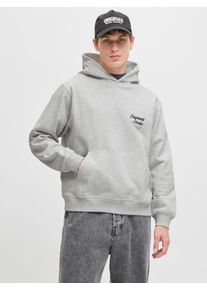 Jack & Jones Kapuzensweatshirt JACK & JONES "JORNORREBRO TYPO BACK SWEAT HOOD SN", Herren, Gr. XL, grau (wei&szlig; melange), angeraute Sweatware, Obermaterial: 89% Baumwolle, 11% Polyester, bedruckt, meliert, relaxed fit normal, ohne Ausschnitt, Rippb&uuml;ndchen, Sweatshirts Kapuzensweatshirt, mit Print