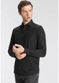 Businesshemd OLYMP "Level Five body fit Jerseyshirt", Herren, Gr. 39, N-Gr, schwarz, Web, Obermaterial: 92% Baumwolle, 8% Elasthan, schmal, Hemden Businesshemd, in Jersey Qualit&auml;t
