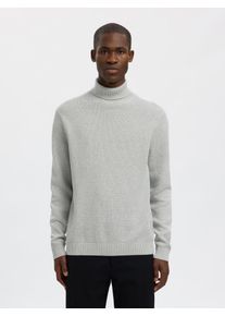 Rollkragenpullover Selected "SLHDANE LS KNIT STRUCTURE ROLL NECK NOOS", Herren, Gr. M, grau (light grau melange), Strick, Obermaterial: 100% Baumwolle, meliert, regular fit h&uuml;ftbedeckend, hoch geschlossener Ausschnitt, Rippb&uuml;ndchen, Pullover Rollkragenpullover