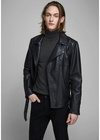 Jack & Jones Rollkragenpullover JACK & JONES "Emil Knit Roll", Herren, Gr. XS, grau (dunkelgrau melange), Obermaterial: 60% Baumwolle, 20% Nylon, 20% Viskose, schmal h&uuml;ftbedeckend, Rundhals, Pullover Rollkragenpullover