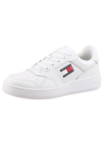 Plateausneaker Tommy Jeans "TJW RETRO BASKET", Damen, Gr. 41, wei&szlig;, Leder, Lederimitat, unifarben, Schuhe Plateausneaker, Freizeitschuh, Halbschuh, Schn&uuml;rer mit seitlicher Logoflagge