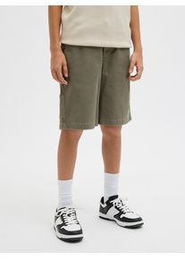 Jack & Jones Cargoshorts JACK & JONES JUNIOR "JPSTTONY CO JJCARPENTER SHORTS SN JNR", Jungen, Gr. 140, N-Gr, dusty olive detail:stiching with dtm, Web, Obermaterial: 98% Baumwolle, 2% Elasthan, unifarben, relaxed fit knielang, Hosen Cargoshorts