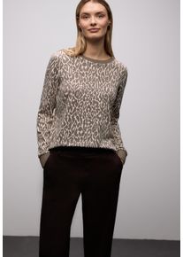 Langarmshirt Street One, Damen, Gr. 46, light terra mocha, Jersey, Obermaterial: 64% Polyester, 33% Viskose, 3% Elasthan, normal h&uuml;ftbedeckend, Rundhals, B&uuml;ndchen, Shirts Langarmshirt, im Leo-Jaquard-Look