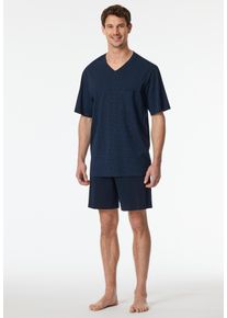 Shorty Schiesser "Comfort Essentials", Herren, Gr. 60, blau (804, blau), Single Jersey, Obermaterial: 100% Baumwolle, bequem kurz, V-Ausschnitt, Homewear-Sets Shorty, Brusttasche, V-Ausschnitt, Kurzarm, Baumwolle