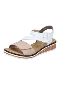 Riemchensandale Rieker, Damen, Gr. 38, beige (beige, wei&szlig;), Lederimitat, Schuhe Riemchensandale, Sommerschuh, Sandalette, Keilabsatz, mit asymmetrischem Riemchen