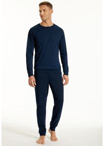 Schlafanzug uncover by Schiesser "Uncover Nightwear", Herren, Gr. 54, 804, blau, Single Jersey, Obermaterial: 100% Baumwolle, bequem lang, Rundhals, Homewear-Sets Schlafanzug, Langarm, Rundhals-Ausschnitt, Single Jersey-Qualit&auml;t, weich