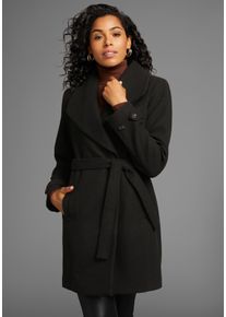 Wollmantel Laura Scott, Damen, Gr. 34, schwarz, Web, Obermaterial: 100% Polyester. Futter: 100% Polyester, unifarben, figurumspielend h&uuml;ftbedeckend, ohne Ausschnitt, mit Riegel,verstellbar mit Kn&ouml;pfen, M&auml;ntel Wollmantel, mit Reverskragen und G&uuml;rtel