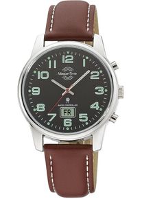 Funkuhr MASTER TIME "Super Power", braun (cognacfarben, schwarz), Armbanduhren, Herren, Funkuhr, Armbanduhr, Quarzuhr, Herrenuhr, Datum, Leuchtzeiger, Lederarmband