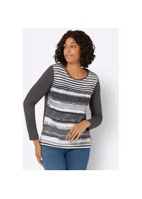 Langarmshirt Casual Looks "Shirt", Damen, Gr. 44, grau (dunkelgrau, gestreift), 50% Baumwolle, 50% Modal, bedruckt, gemustert, gestreift, mehrfarbig, Rundhals, Shirts Langarmshirt