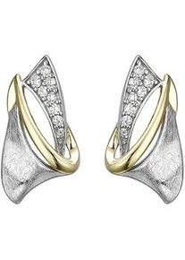 Paar Ohrstecker Jobo, silber (silber 925, wei&szlig;), Ohrringe, Damen, Silber 925 (Sterlingsilber), 925 Silber bicolor vergoldet mit 16 Zirkonia