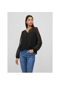 Blusenshirt Vila "VIEDEE L/S TOP - NOOS", Damen, Gr. 34 (XS), schwarz, Chiffon, Obermaterial: 100% Polyester, unifarben, regular fit normal, Rundhals, Shirts Blusenshirt