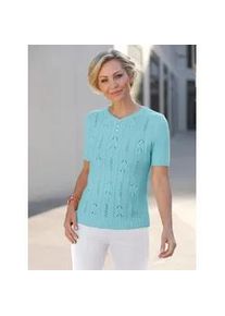 Kurzarmpullover Classic Basics "Pullover", Damen, Gr. 40, blau (aquamarin), 100% Polyacryl, unifarben, Pullover