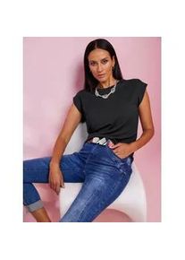 T-Shirt Heine "Shirt", Damen, Gr. 42, schwarz, 50% Modal, 44% Polyester, 6% Elasthan, unifarben, Rundhals, Shirts T-Shirt