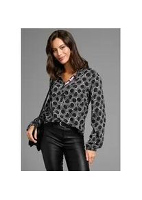 Longbluse Laura Scott, Damen, Gr. 34, schwarz (schwarz, gemustert), Web, Obermaterial: 100% Viskose, gemustert, kontrastfarbene Details, h&uuml;ftbedeckend, V-Ausschnitt, elastischer Bund, Blusen Longbluse, mit Kontrasttape - NEUE KOLLEKTION