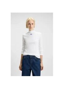 HUGO BOSS Longsleeve HUGO BLUE "Easy Longsleeve", Damen, Gr. XXL, wei&szlig;, Single Jersey, Obermaterial: 96% Baumwolle, 4% Elasthan, unifarben, k&ouml;rpernah normal, hoch geschlossener Ausschnitt, abgesteppte Kante, Shirts, mit Stehkragen