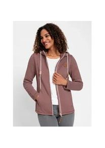 Fleecejacke Casual Looks, Damen, Gr. 42, braun (rotbraun, ecru, geringelt), 100% Polyester, gemustert, gestreift, mehrfarbig, Jacken Fleecejacke