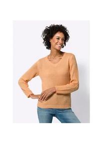 Strickpullover Classic Basics "Langarm-Pullover", Damen, Gr. 44, rot (apricot), 100% Polyacryl, unifarben, Pullover Strickpullover