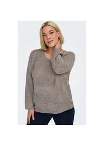 V-Ausschnitt-Pullover Only CARMAKOMA "CARGEENA L/S V-NECK KNT NOOS", Damen, Gr. S, grau (satellite), Strick, Obermaterial: 65% Polyacryl, 35% Polyamid, unifarben, regular fit normal, V-Ausschnitt, Pullover