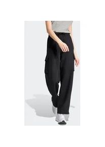 Sporthose Adidas SPORTSWEAR "W LIN FL CARGO", Damen, Gr. L, N-Gr, schwarz-wei&szlig; (schwarz, wei&szlig;), Obermaterial: 55% Baumwolle, 36% Polyester, 9% Viskose, Hosen Sporthose, Cargohose mit flauschiger Innenseite, regul&auml;r geschnitten, hoher Bund